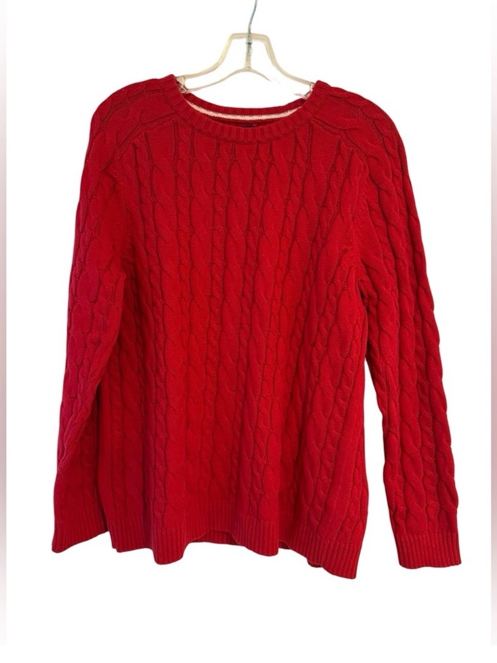 Lands’ End Women’s Medium Red Cable Knit Sweater Classic Crewneck